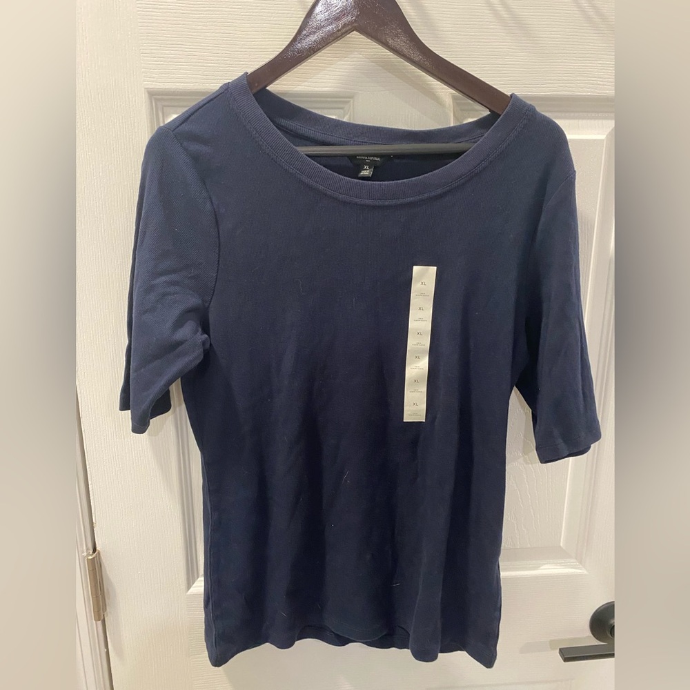 Banana Republic Navy Short Sleeve Crewneck Top